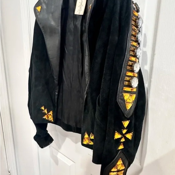 Givenchy Black Leather suede leather Jacket with Gold Details - Picture 3 of 5